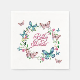 PRETTY SPRING FLORAL BUTTERFLY WREATH BABY SHOWER NAPKIN