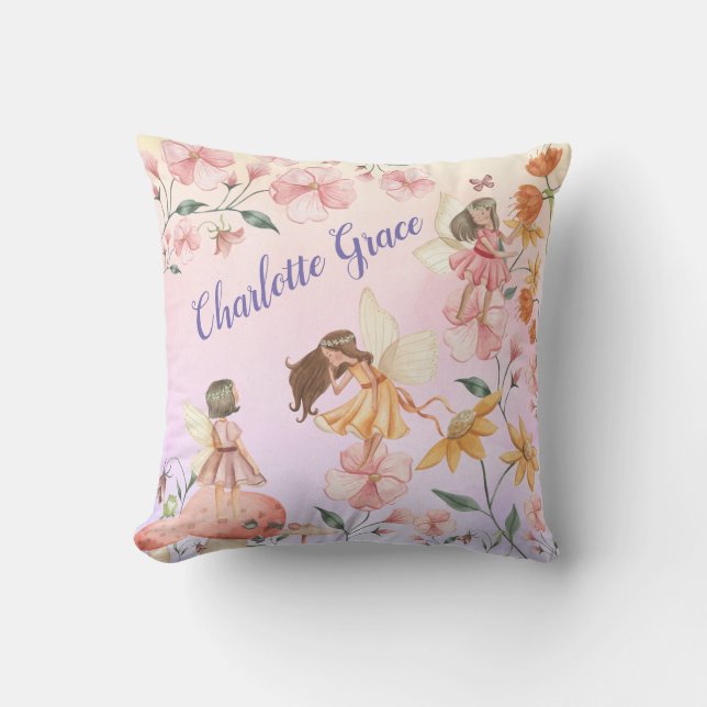 Pretty Spring Floral Garden Fairy Girl Nursery Cushion (Front)