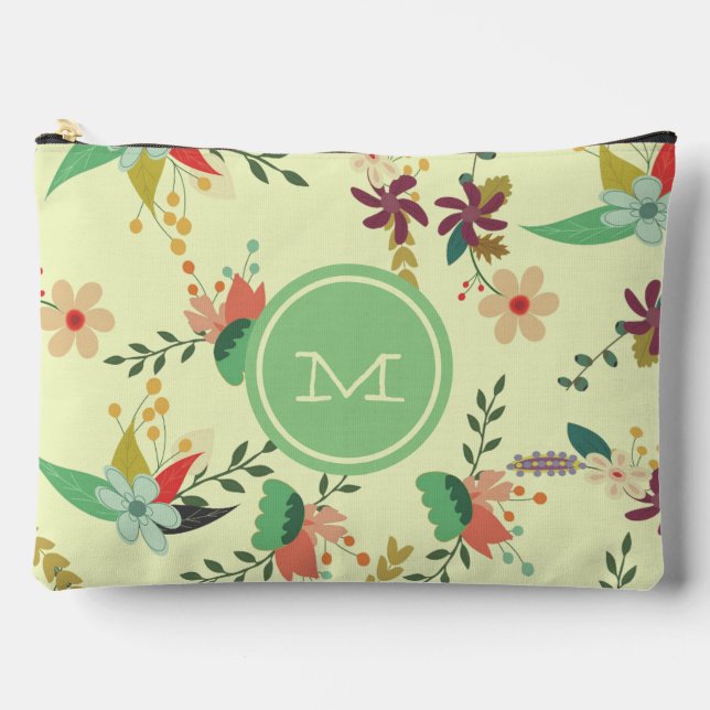 Pretty Spring Floral Mint Monogram Accessory Pouch (Front)