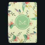 Pretty Spring Floral Mint Monogram iPad Pro Cover<br><div class="desc">Pretty modern floral pattern on beige with mint green circle monogram.</div>