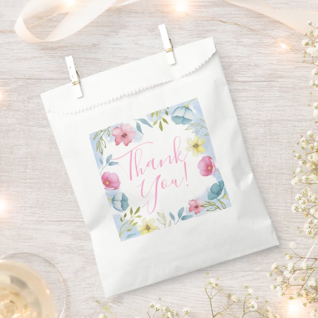 Pretty Spring Floral Pastel Thank You Baby Shower Favour Bags (Clipped)
