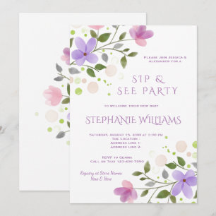 Pretty Spring Floral Watercolor Sip & See Invitation
