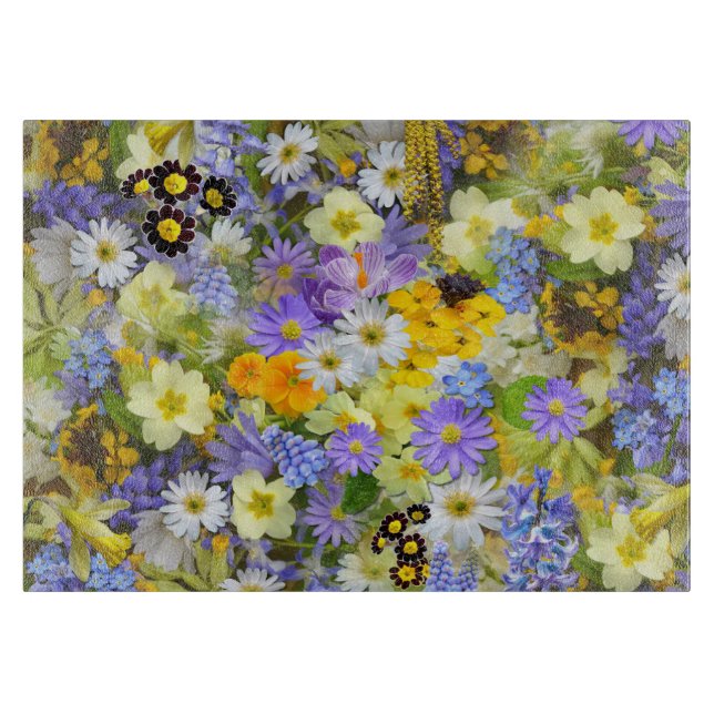 Pretty Spring Flowers Collage Cutting Board (Front)