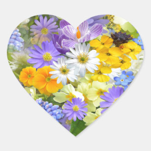 Pretty Spring Flowers Heart Sticker