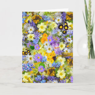 Pretty Spring Flowers Lush Colourful Bouquet Desig Holiday Card
