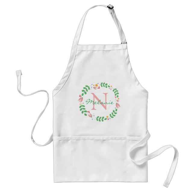 Pretty Spring Flowers Wreath Monogrammed Standard Apron (Front)