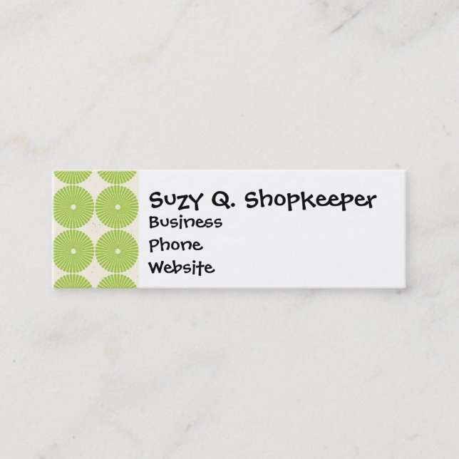 Pretty Spring Green Girly Circles Discs Pattern Mini Business Card (Front)