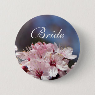 pretty spring pink cherry blossom in blue sky 6 cm round badge