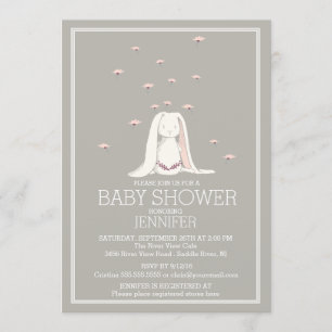 Pretty Spring Pink Girl Bunny Baby Shower Invitation
