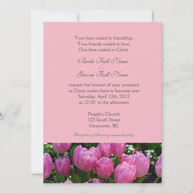 Pretty spring pink tulip flowers Christian wedding Invitation (Front)