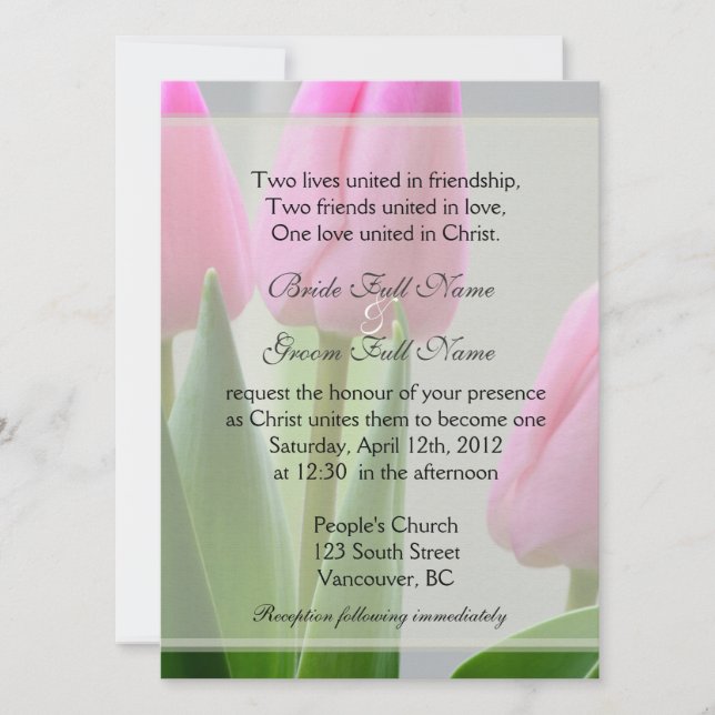 Pretty spring pink tulip flowers Christian wedding Invitation (Front)