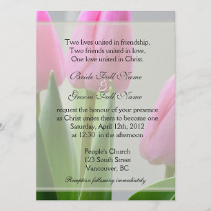 Pretty spring pink tulip flowers Christian wedding Invitation