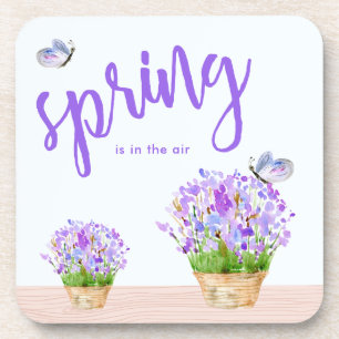 Pretty Spring Rustic Floral with Butterflies Coaster