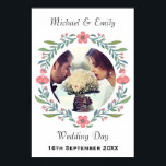 Pretty Spring Summer Wedding Floral Wreath Photo Poster<br><div class="desc">Elegant pink floral wreath custom Wedding photo keepsake.</div>