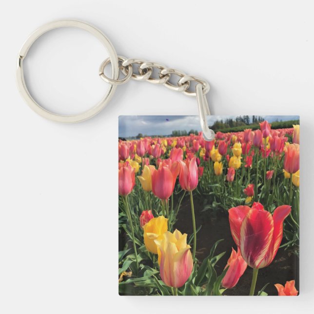 Pretty Spring Tulips in a Field, Oregon Key Ring (Front)