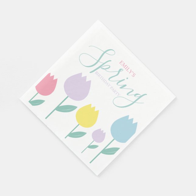 Pretty Spring Tulips Pastel Floral Birthday Party Napkin (Corner)