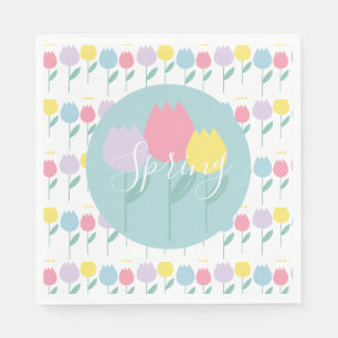 Pretty Spring Tulips Pastel Floral Birthday Party Napkin