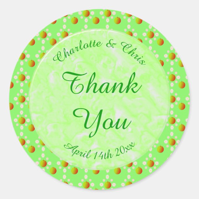 Pretty Spring Wedding Apple blossom and Apples  Classic Round Sticker (Front)