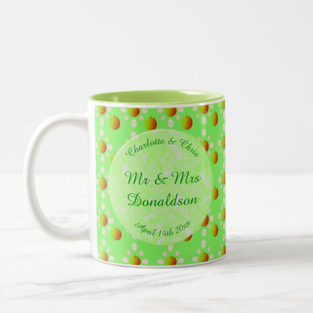 Pretty Spring Wedding Apple blossom and Apples Two-Tone Coffee Mug (Left)