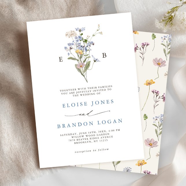 Pretty Spring Wildflower Meadow Garden Wedding   Invitation (Pretty Spring Wildflower Meadow monogram  Garden Wedding Invitation)