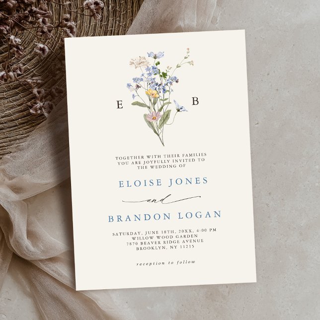 Pretty Spring Wildflower Meadow Garden Wedding   Invitation (Pretty Spring Wildflower Meadow Garden monogram Wedding Invitation)