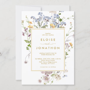 Pretty Spring Wildflower Meadow Gold Chic Wedding Invitation