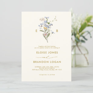 Pretty Spring Wildflower Meadow Gold Wedding Invitation