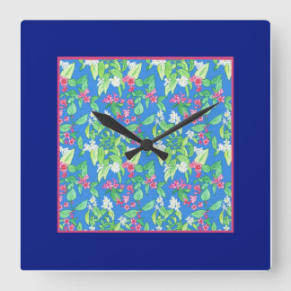 Pretty Square Wall Clock, Spring Blossoms, Blue Square Wall Clock