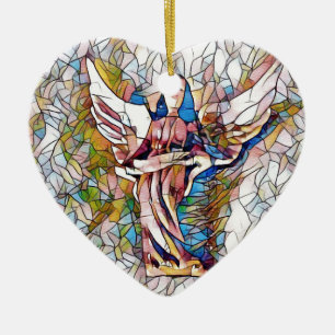 Pretty Stained Glass  Guardian Angel Ceramic Tree Decoration