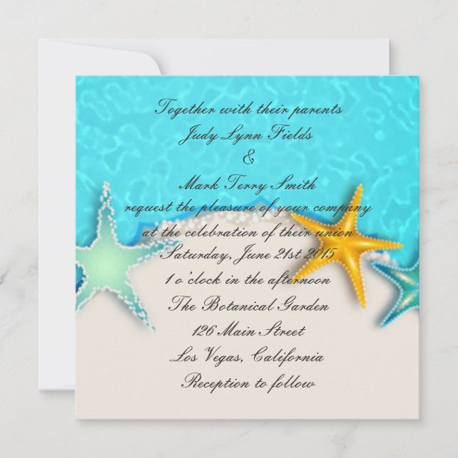 Pretty Starfish Summer Beach Invitation (Front)