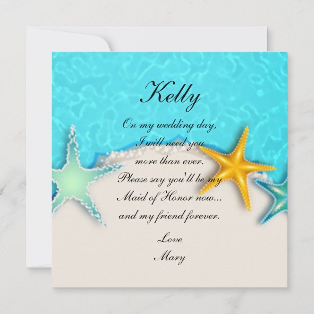 Pretty Starfish Summer Beach Maid Of Honour Card (Front)