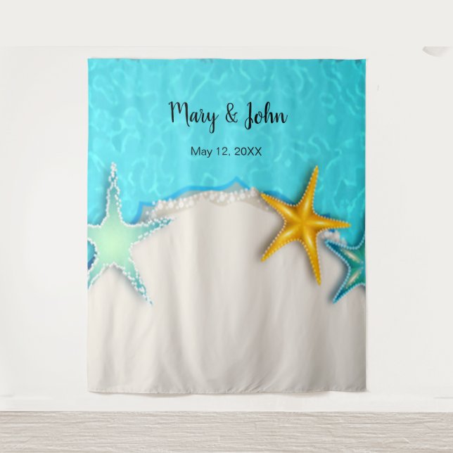 Pretty Starfish Summer Beach Wedding Backdrop Tapestry (Front)