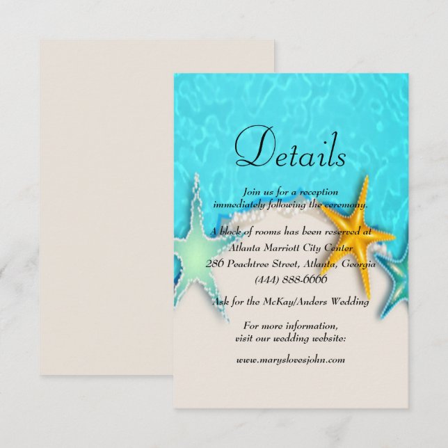 Pretty Starfish Summer Beach Wedding Details Enclosure Card (Front/Back)