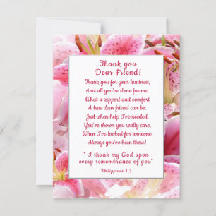 Pretty Stargazer Lilies Thank You Christian Friend Card