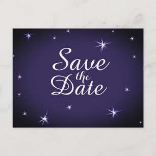Pretty Starlit Save the Date White Stars on Blue Announcement Postcard