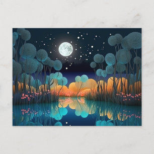 Pretty Starry Sky Full Moon Lake Scene Postcard