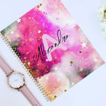 Pretty Stars Pink Clouds And Fancy Chic Script  Planner<br><div class="desc">Modern and trendy personalised planner design featuring an abstract pink backgrounds with stars and with your name written in a modern script. The text is fully customisable.</div>