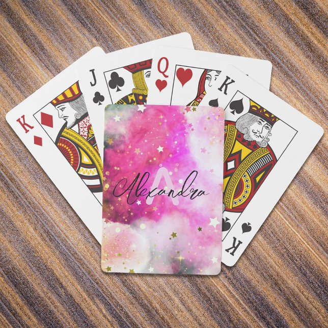 Pretty Stars Pink Clouds And Fancy Chic Script Playing Cards (Creator Uploaded)