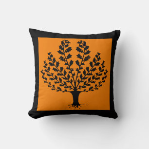 Pretty Stencil Style Art Orange with Black Tree Cushion