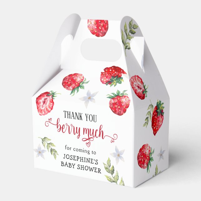Pretty Strawberry Baby Shower Thank You Favour Box (Front Side)