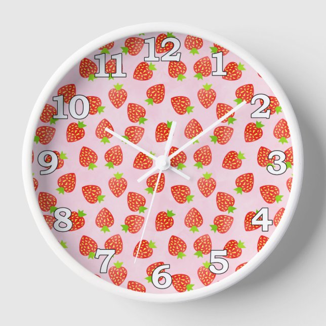 Pretty Strawberry Cream Fruit Food Pattern Wall Clock (Front)