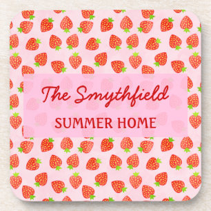 Pretty Strawberry Cream Pattern Personalised Coaster