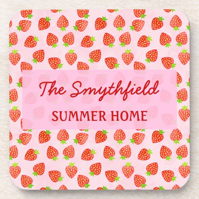 Pretty Strawberry Cream Pattern Personalised Coaster (Front)