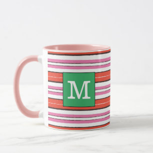 Pretty striped pattern Monogrammed l Pink l Green Mug
