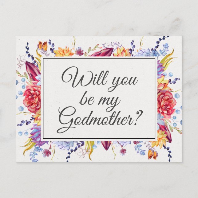 Pretty Succulent Floral Godmother Proposal Card (Front)