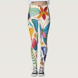 Pretty Summer Butterflies and Flowers Pattern  Leggings