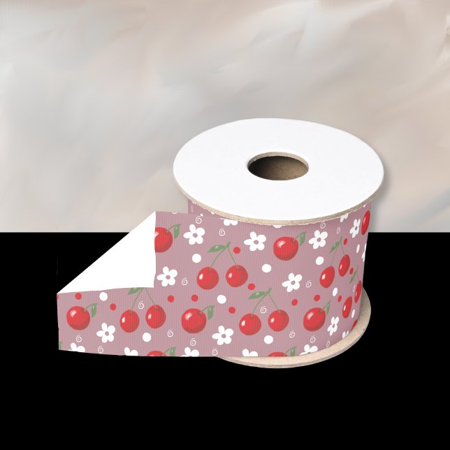 Pretty Summer Cherry Pattern Ribbon Grosgrain Ribbon (Pretty summer ribbon with a cherry pattern .)