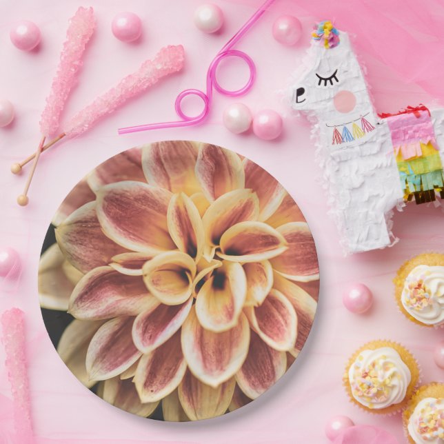Pretty Summer Dahlia Flower (Beautiful Floral Art) Paper Plate (Party)