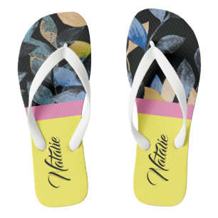 Pretty summer design Monogram colourful watercolor Flip Flops