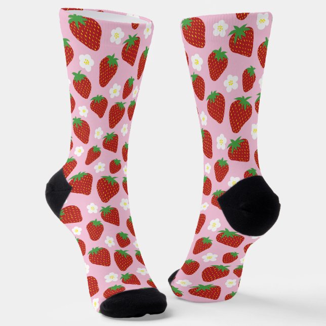 Pretty summer strawberry pattern socks (Angled)